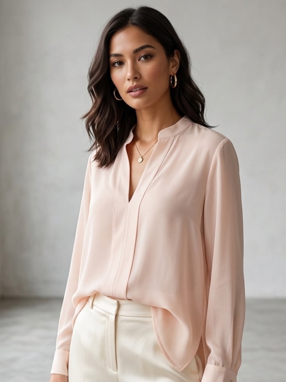 Banana Republic 100% Silk Blouse Pink Blush V-Neck High Low Tunic Popover Top M